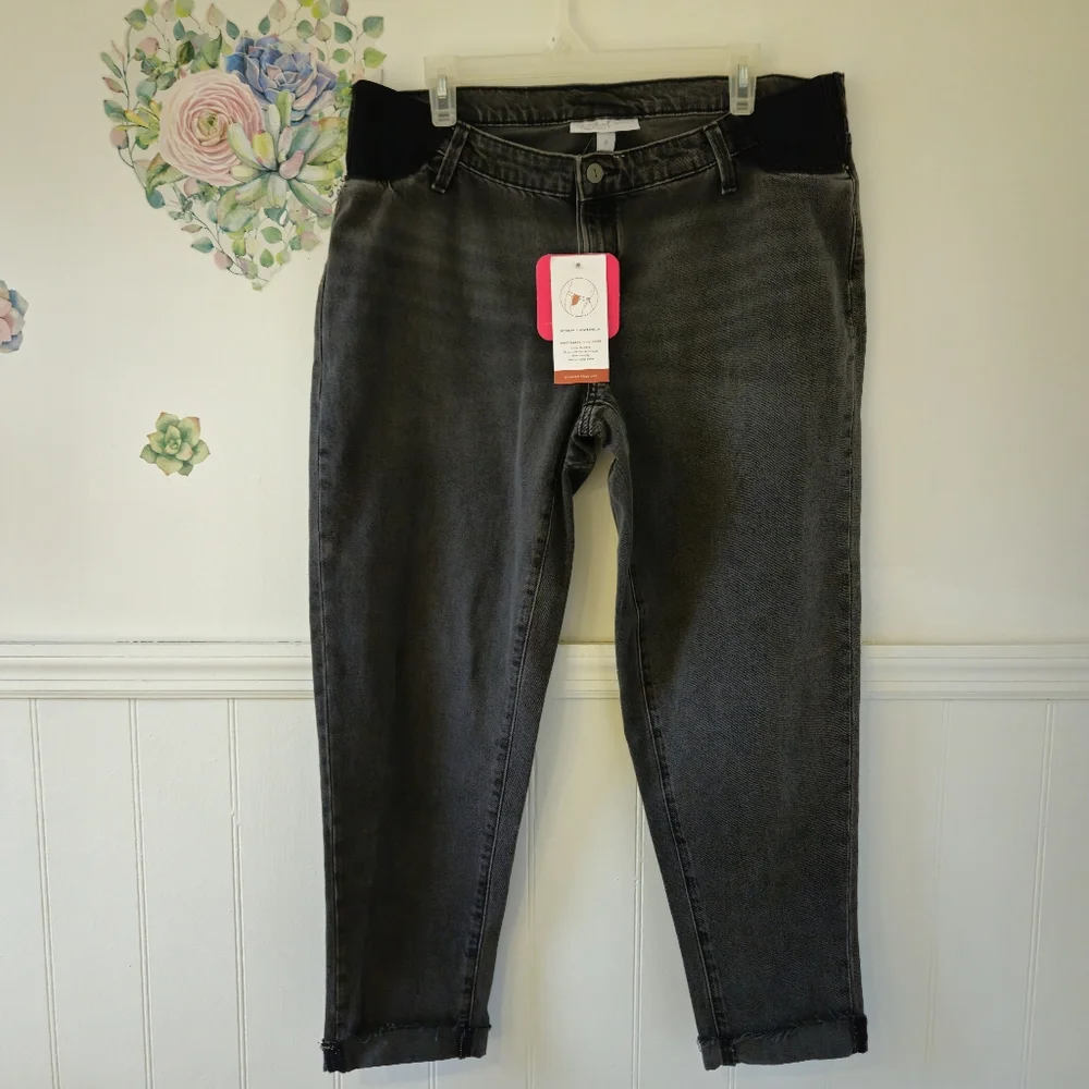 Isabel Maternity Jeans Charcoal Power Stretch Denim Raw Hem Side Panel Elastane - Picture 3 of 7